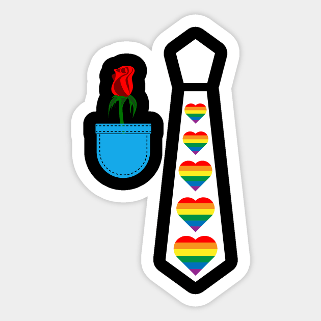 Rainbow heart tie tux costume suit pocket with rose funny Sticker by Artstastic